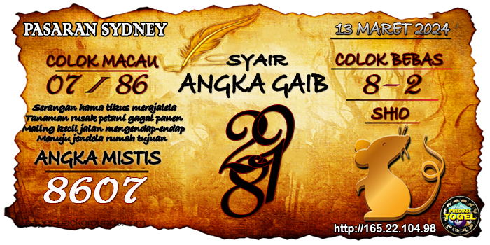 Prediksi Togel Sydney Rabu 13 Maret 2024