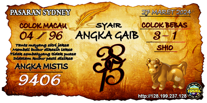 Prediksi Togel Sydney Rabu 27 Maret 2024