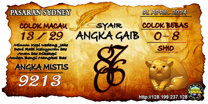 Prediksi Togel Sydney Senin 01 April 2024