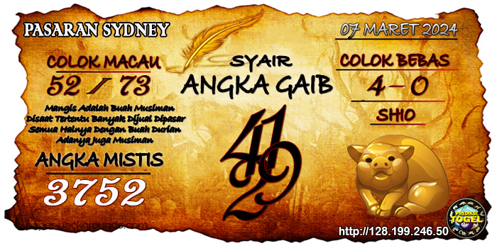 Prediksi Togel Sydney Kamis 07 Maret 2024