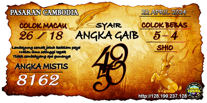 SYAIR TOGEL CAMBODIA HARI INI Senin 22 April 2024