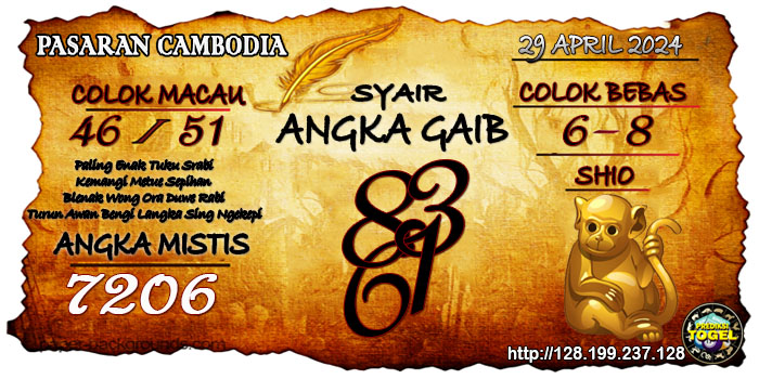 SYAIR TOGEL CAMBODIA HARI INI Senin 29 April 2024