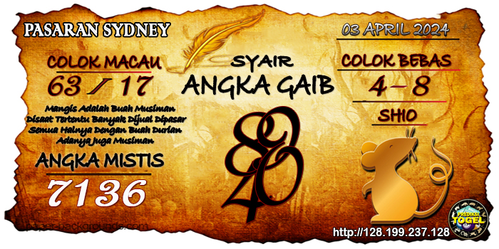 Prediksi Togel Sydney Rabu 03 April 2024