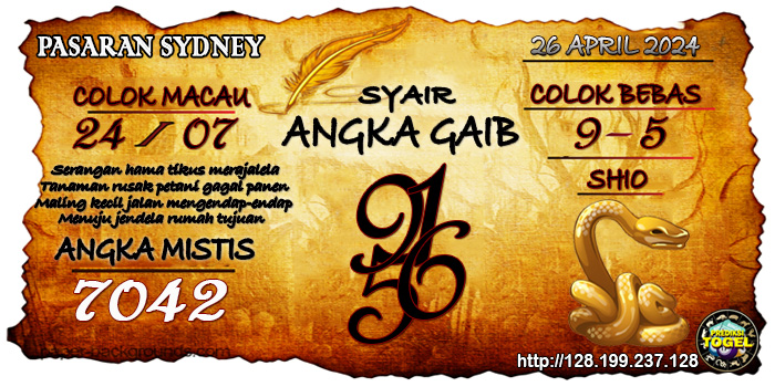 Prediksi Togel Sydney Jumat 26 April 2024