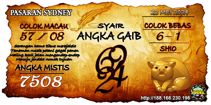 Prediksi Togel Sydney Jumat 24 Mei 2024