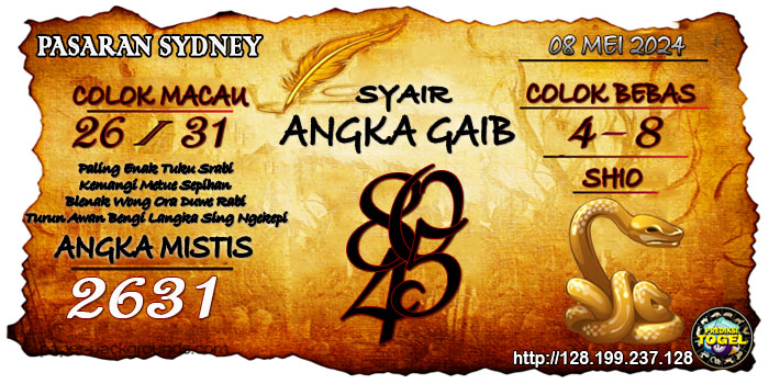 Prediksi Togel Sydney Rabu 08 Mei 2024