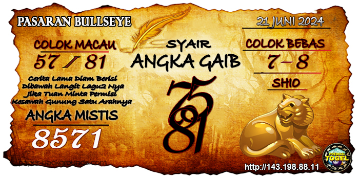 Prediksi Togel Bullseye Jumat 21 Juni 2024