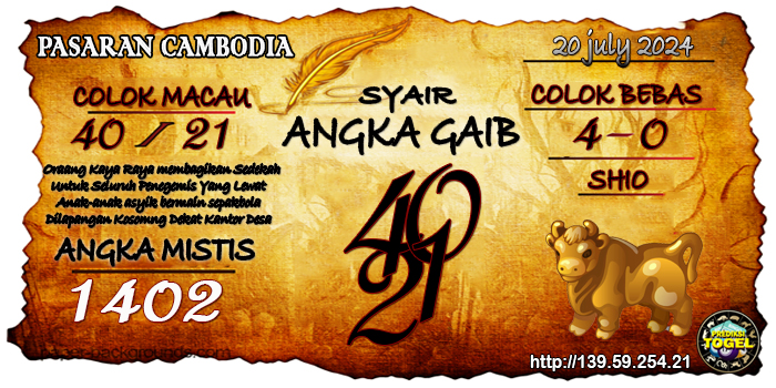  Prediksi Togel Cambodia Sabtu 20 Juli 2024 