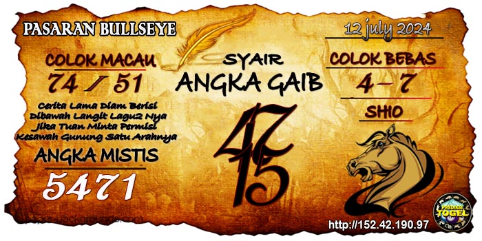 Prediksi Togel Bullseye Jumat 12 Juli 2024