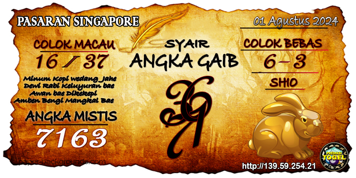 Prediksi Togel Singapore Kamis 01 Agustus 2024