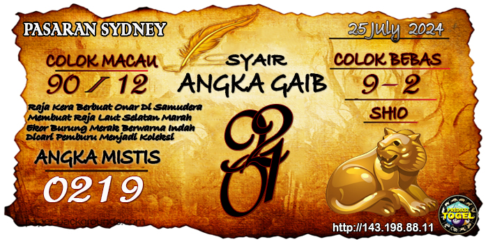 Prediksi Togel Sydney Kamis 25 Juli 2024