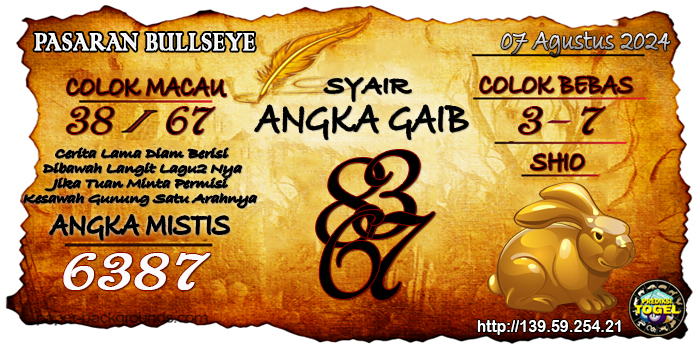 Prediksi Togel Bullseye Rabu 07 Agustus 2024