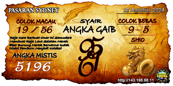 Prediksi Togel Sydney Minggu 18 Agustus 2024