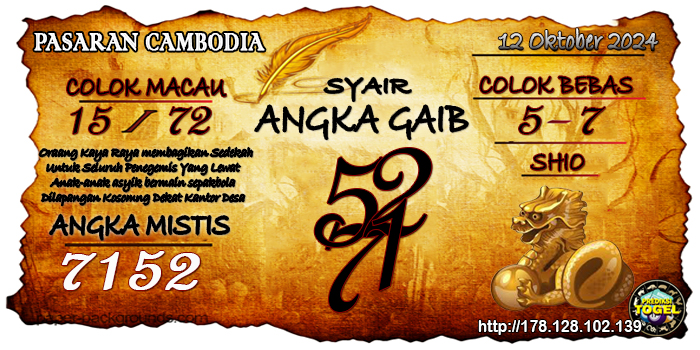 Prediksi Togel Cambodia Sabtu 12 Oktober 2024