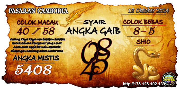 Prediksi Togel Cambodia Jumat 18 Oktober 2024