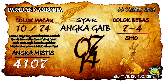 Prediksi Togel Cambodia Minggu 06 Oktober 2024