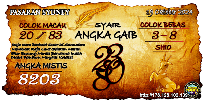 Prediksi Togel Sydney Sabtu 19 Oktober 2024