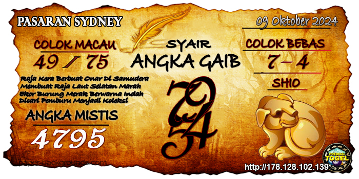 Prediksi Togel Sydney Rabu 09 Oktober 2024