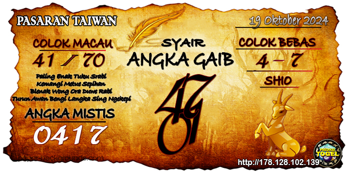 Prediksi Togel Taiwan Sabtu 19 Oktober 2024