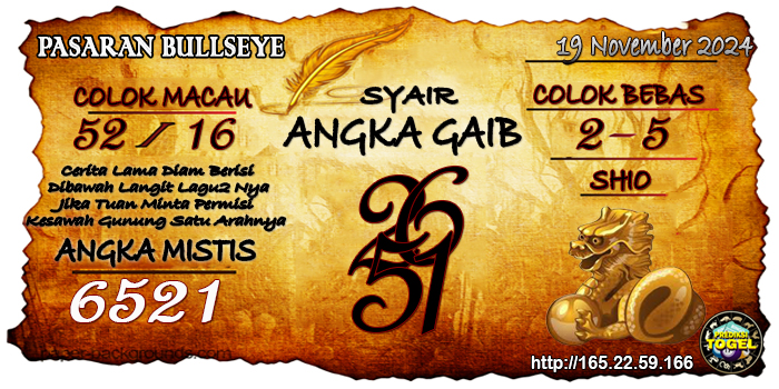 Prediksi Togel Bullseye Selasa 19 November 2024