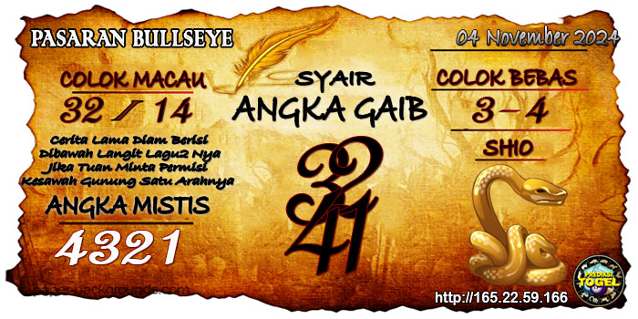 Prediksi Togel Bullseye Senin 04 November 2024