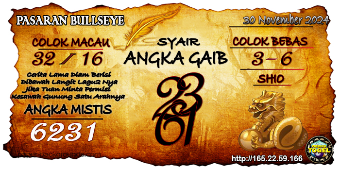 Prediksi Togel Bullseye Sabtu 30 November 2024