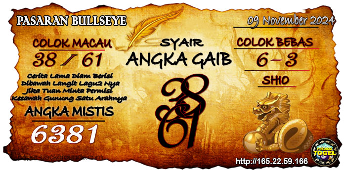 Prediksi Togel Bullseye Sabtu 09 November 2024