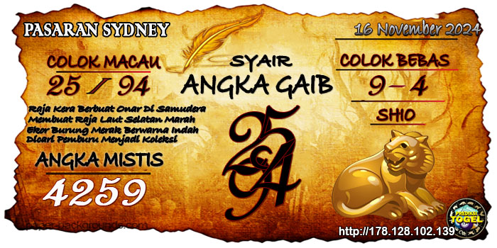 Prediksi Togel Sydney Sabtu 16 November 2024