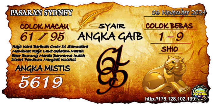 Prediksi Togel Sydney Rabu 06 November 2024