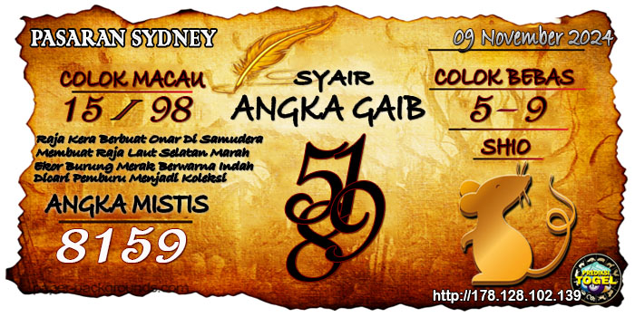 Prediksi Togel Sydney Sabtu 09 November 2024