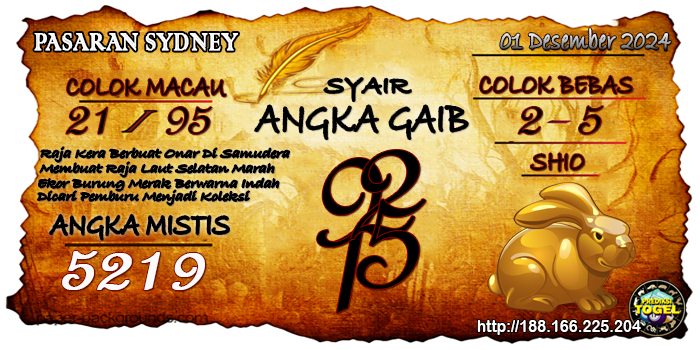 Prediksi Togel Sydney Minggu 01 Desember 2024